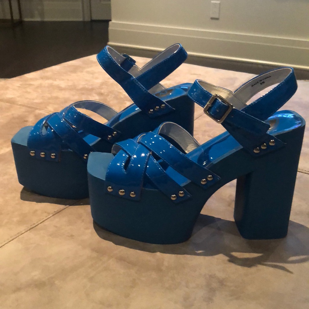 Bright Blue Platform Size 8 Studded Strappy Chunky Sandals